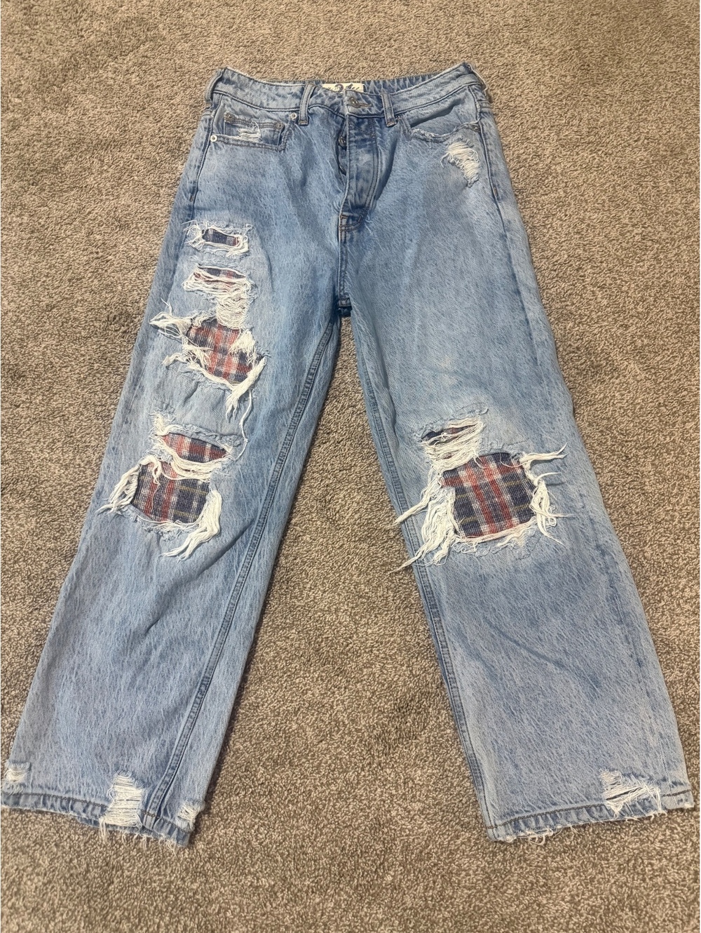 Free People- We the Free Crop Tartan Patch Jeans